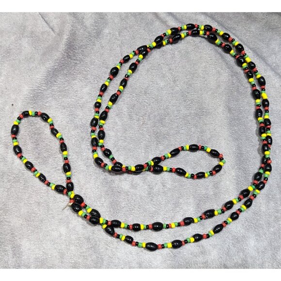 Handmade Black Red Yellow And Green Glass Beaded Necklace - Picture 4 of 5